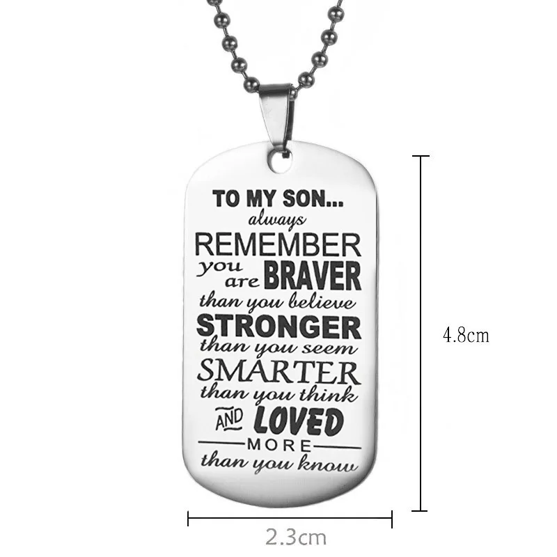 

Europe And America Hot Sales Accessories Stainless Steel Hang Tag Necklace to MY Son Lettered Tags Pendant Necklace Can Carve Wr