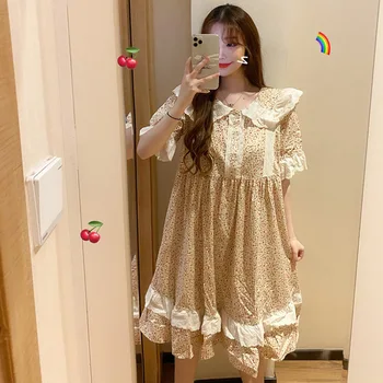

XIFER 2020 Spring and Autumn New Women Pajamas Home Wear Sweet Retro Embroidery Hollow Collar Floral Nightdress Pajamas Set
