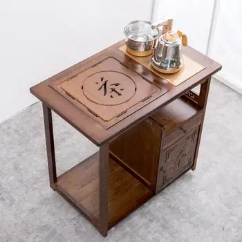 

Mobile Small Coffee Table Kung Fu Tea Table Tea Cart Tea Table Solid Wood Home Living Room Simple Tea Tray Tea Cupboard Shelf