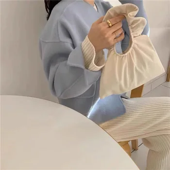 

2020 spring and summer new canvas bag ins wind folds ruffled one-shoulder hand bag mini dumpling bag clutch