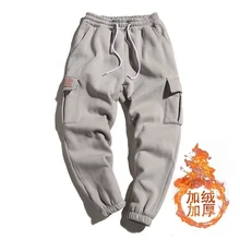 Зимние бархатные плотные штаны для бега, мужские тонкие теплые модные повседневные спортивные штаны, мужские уличные хип-хоп комбинезоны с несколькими карманами