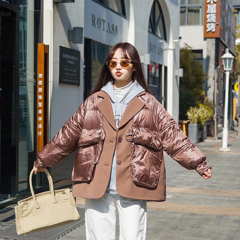 Han edition suit brought 2020 new winter coat loose off two female 90 white duck down jacket fashion | Женская одежда
