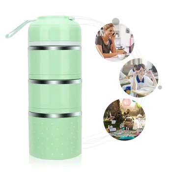 

Lunch Box Stainless Steel Leakproof Food Storage Containers with Insulated Lunch Box for Adult and Office Three floors (green)