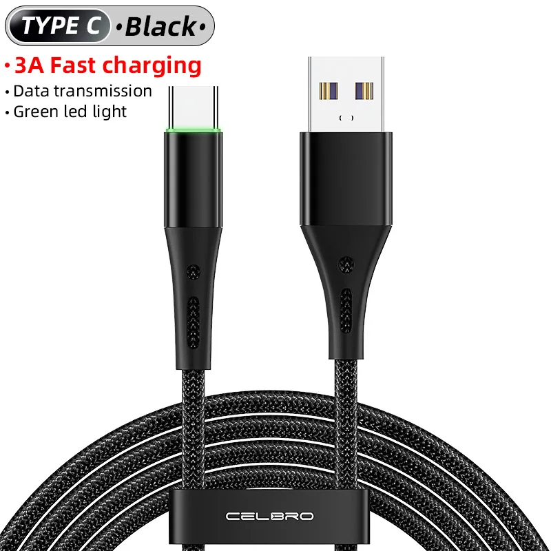 Led Type C Fast Charge Cable 2/3 Meters Micro Usb Data Cabel Usb C for Samsung S21 Ultra F62 M62 Xiaomi Poco M3 C3 Redmi 9 9t 9i samsung phone charger cable Cables