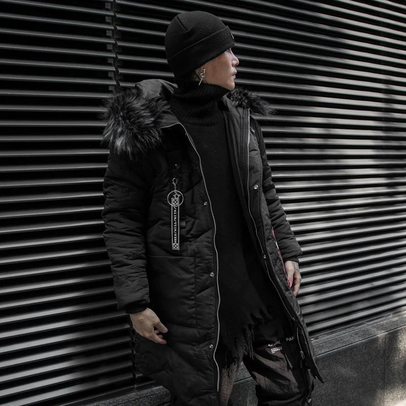 Американские размеры мужские длинные зимние парки уличная толстые куртки хип хоп модная куртка теплая зимняя одежда черный DG282
