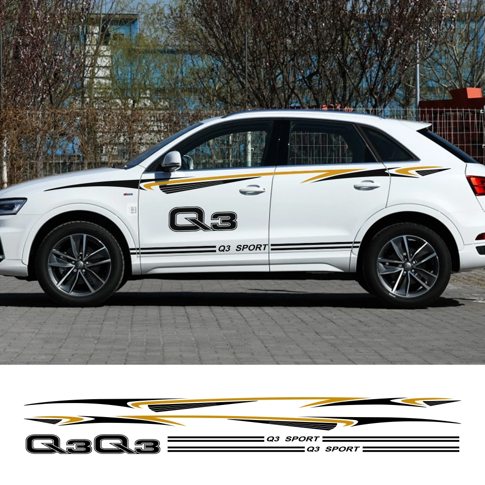 2 шт., автомобильная наклейка в длинную полоску для Audi Q3, Авто Виниловая пленка, наклейка на тело, гоночный спортивный стиль, автомобили, сделай сам, тюнинг, автомобильные аксессуары