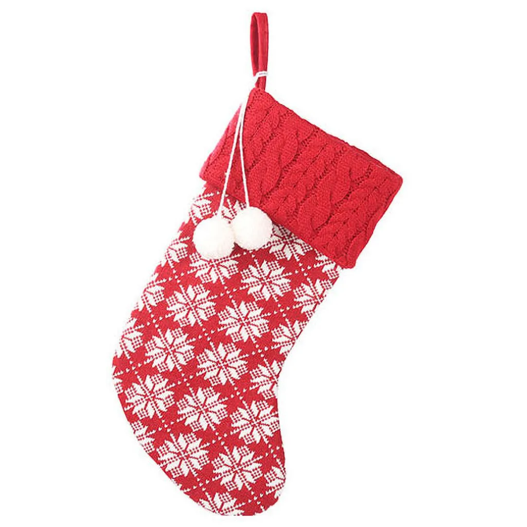 Christmas Stockings Wool Socks Red And White Elk Gift Bag Jewelry Knitting Christmas Decorations For Home Adornos De Navidad