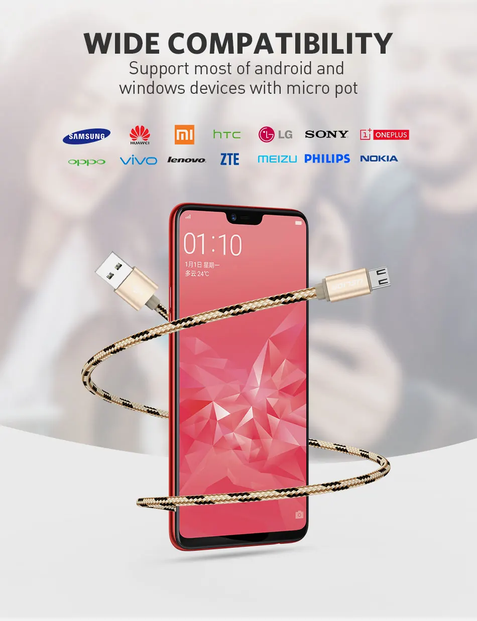 USLION Micro USB кабель для Xiaomi Redmi Note 5 pro 4x Быстрая зарядка USB Дата-кабель для зарядки Шнур зарядное устройство через Micro USB для samsung S7