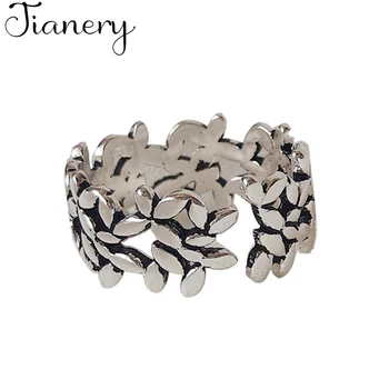 

JIANERY Romantic Boho 925 Sterling Silver Big Leaf Rings for Women Christmas Gift Statement Jewelry Anillos Mujer