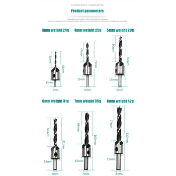 

8pcs/Set Adjustable Tapered Countersink Drill Bits Woodworking Pilot Hole Attachment Hand And Power Tool Accessories