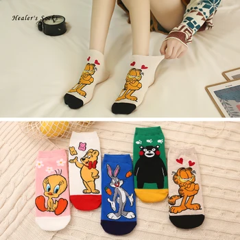 

2020 hot summer men and women socks cotton color Tuzki Garfield fashion cool gift happy Harajuku funny art invisible boat socks