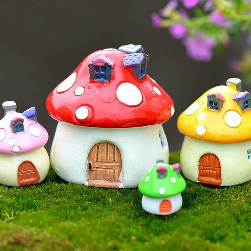 Mushroom house Resin Fairy Garden Craft Decoration 3 Sizes Miniature Micro Gnome Terrarium Mediterranean house Castle Gift
