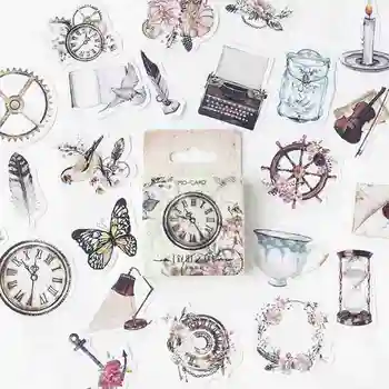 

46pcs/box Vintage Clock Stickers Travel Sticker For Children The Old Chapter Scrapbooking Diary Album Junk Journal Stickers