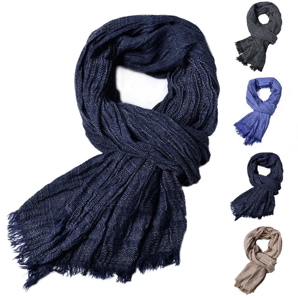 Men Scarf Winter Autumn Neck Warmer Scarf Male Solid Tassel Long Wrap Shawl Blacket Neckwear Boys Warmer Scarf