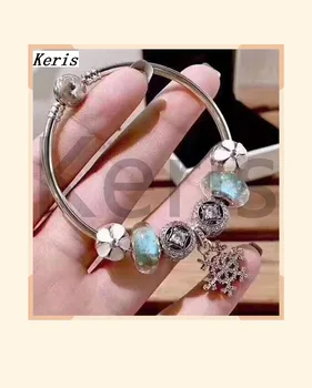 

High Quality 1:1 100% Silver Glazed Flower Ornament Snowflake Pendant String Bracelet Free Delivery