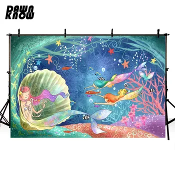 

DAWNKNOW Cartoon Seabed Mermaid Vinyl Photography Background For Baby Shell Photo Shoot Backdrop For Wedding Photo Studio lv478