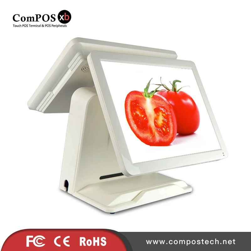 

China made POS machine 2G RAM 32 hard disk 5 wire resistive touch screen dual screen POS terminal with MSR for supermarket