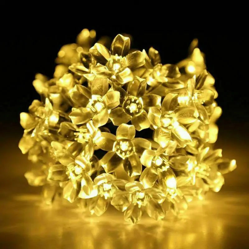 Warm White 50 LED Solar Flower Fairy String Light Blossom Waterproof Outdoor Party Decor Christmas Tree Hanging Ornaments Decoration - Цвет: Warm White