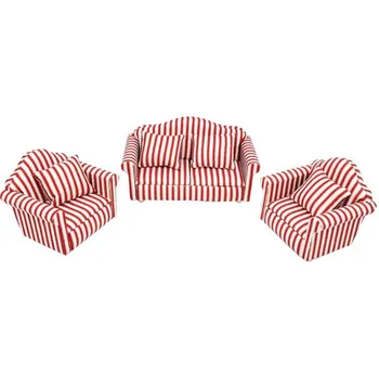 

1:12 Dollhouse Miniature Furniture Red Sofa 1 Double Sofa 2 Single Sofas 3Pcs