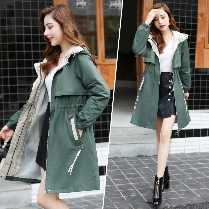 

Khaki Trench Coat Women's Mid-length 2019 Autumn New Style Elegant Two August Coat Women's Korean-style Loose-Fit da yi fu