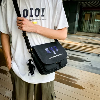 

Canvas Shoulder Bag For Men's 2020 Fashion Unisex Solid Color Crossbody Bag Large Capacity Black Campus School Bag Sac A Main