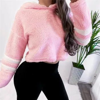 

Women Warm Short Hoodies New Teddy Bear Fluffy Fleece Fur Hooded Sweatshirt Fashion Female Autumn Winter Pullover Tops Wear Hot