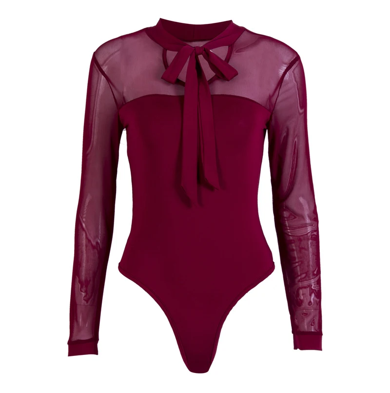Fashion Women Bandage Tight Bodysuit Elegant Stretch Leotard Long Sleeve Body Tops T shirt Romper Sexy Party Club Streetwear