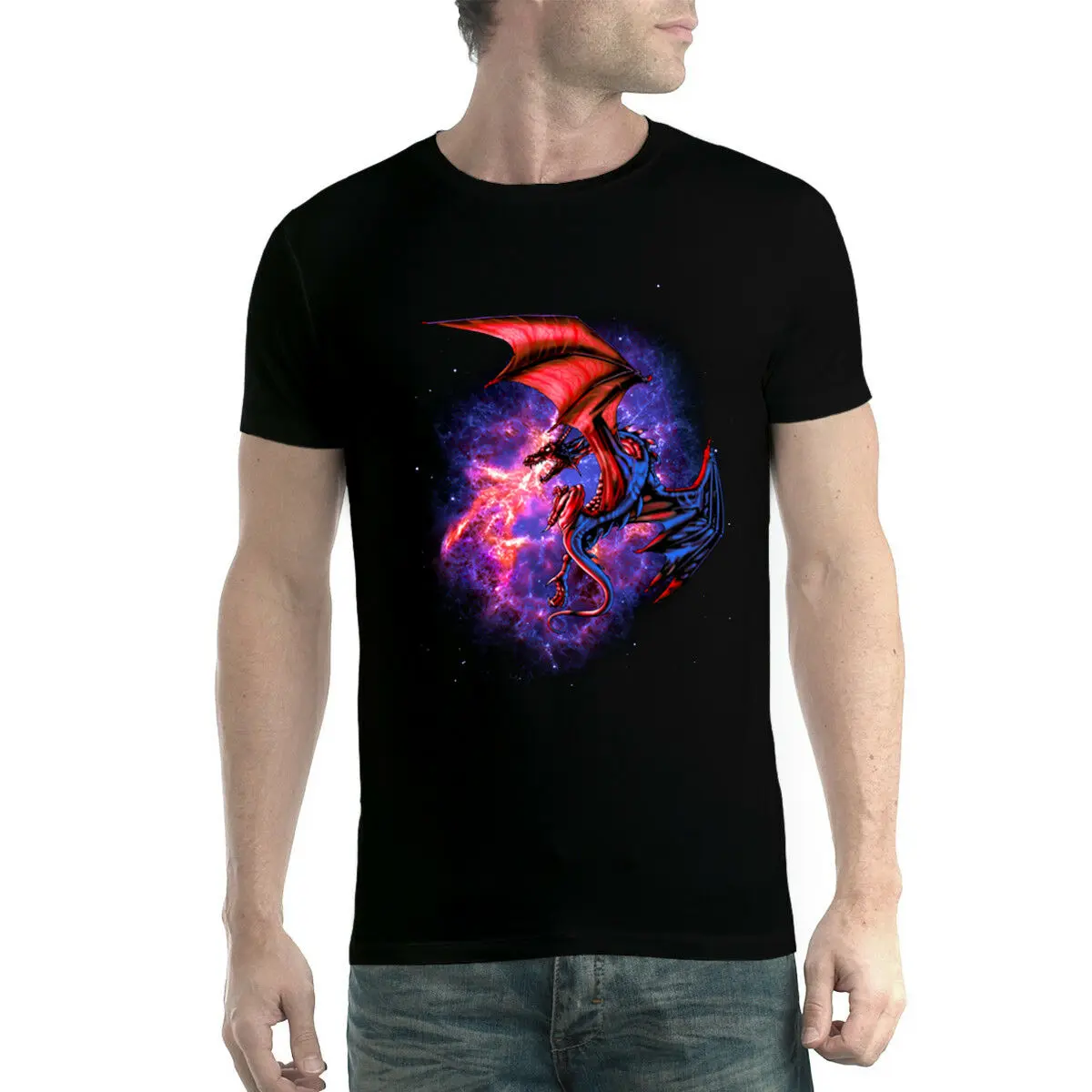 Dragon Space Fight Mens T-shirt 2019 fashion t shirt Tops wholesale Tee custom Environmental printed Tshirt cheap |