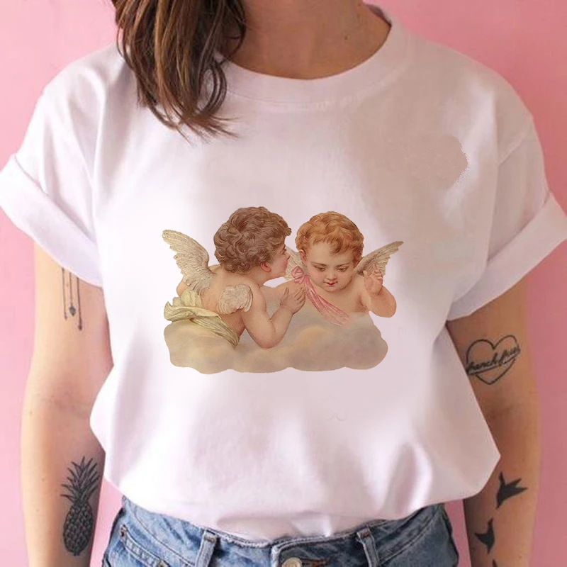 Cupid Angel Print T shirt Women Summer Cartoon Clothes Harajuku Tshirt Female Aesthetic Kawaii Fashion Top Tshirt Cute T-Shirt