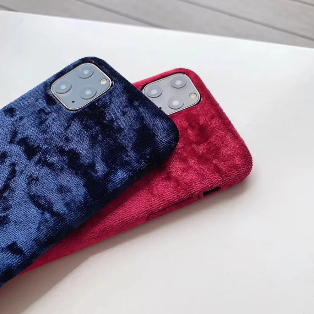 Fashion Velvet Plush Fabrics Smooth Case For iPhone 7 8 6 6s Plus Solid Color Warm Soft Back Cover For iPhone 11 Pro X XR XS Max