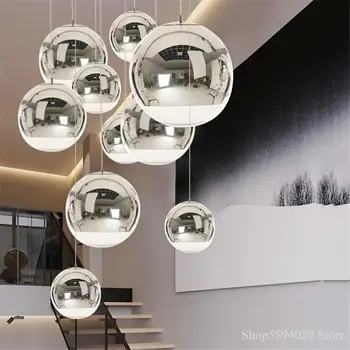 

Silver Glass Ball Lustre Pendant Lights LOFT Modern LED Pendant Lamp Lighting Bar Industrial Lighting Hanging Light Fixture E27