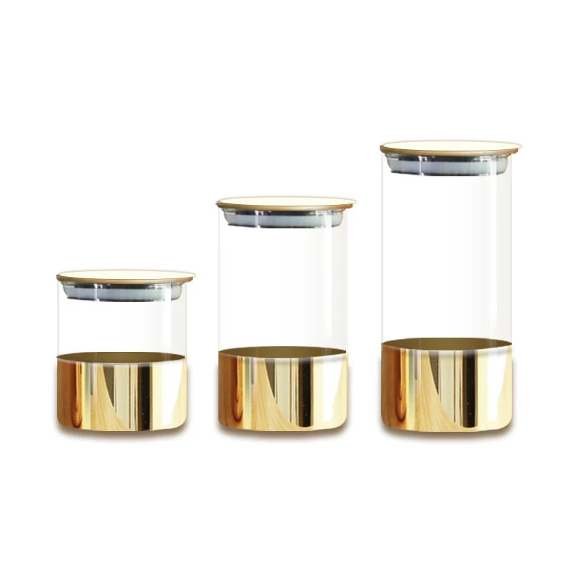 Gilded Glass Storage Jars Decorative Candy Pot Sealed Storage Jar with Lid Spice Grains Pots High Capacity Kitchen Organizer Box 5