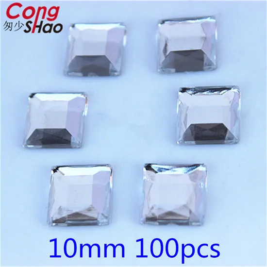 10mm 100pcs 200-50pcs/bag Crystals Clear Rhinestones trim Flat Back Stones Acrylic Beads For DIY Wedding Dress jewelry Decoration WC784 - Цвет: 10mm 100pcs