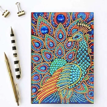 

50 Pages Diamond Painting Notebook Peacock DIY Special Shaped Embroidery Cross Stitch A5 Diary Book Craft