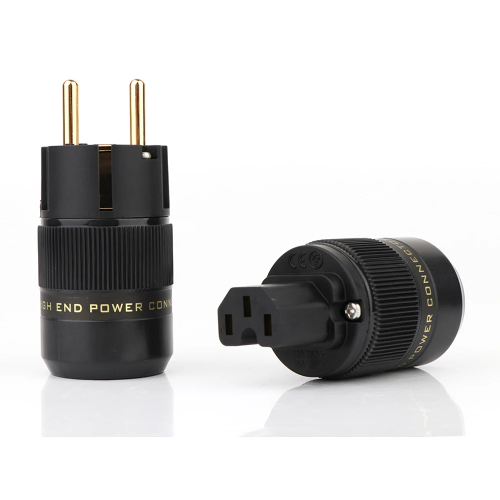 

Hight Quality P-078E Gold Plated Brass Schuko AC power plug+C-078 IEC power connector hifi EU power cable adapter