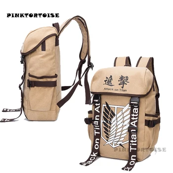 

Unisex Travelling Bag Anime Bag Attack On Titan Cartoon khaki Zipper Canvas Bag Adult Student Shoulder Bag Backpack