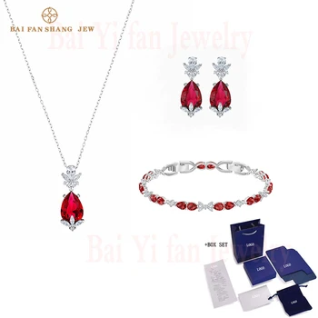 

Fashion Jewelry SWA New LOUISON Passionate Set Beautiful Red Water Drop Leaf Decorative Crystal Set Female Romantic Gift