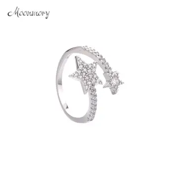 

Moonmory 100% 925 Sterling Silver Star Crystal Open Adjustable Ring Women Accessories Wedding Jewelry CZ Zircon Best Friend Gift