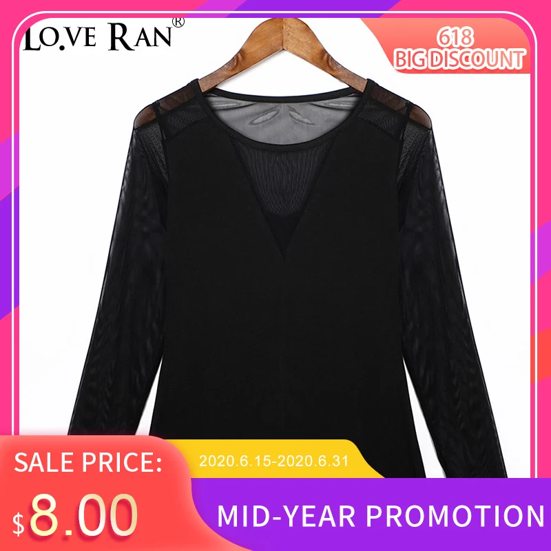 Women's Long Sleeve V-Neck Transparent Blouse Patchwork Black Mesh Ladies Tops and Blouses 2020 Summer Casual Female Blouses