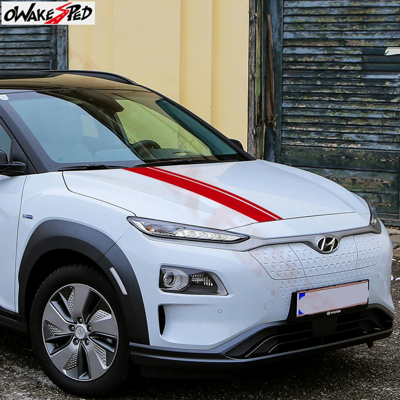  Sport Stripes Stickers Cover Engine Bonnet Decor Decal Car Styling Hood Stickers For Hyundai KONA V