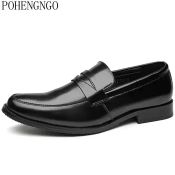 

Spring Autumn Men Formal Wedding Shoes Genuine leather Luxury Men Business Dress Shoes Men Loafers Pointy Shoes Big Size 39-45