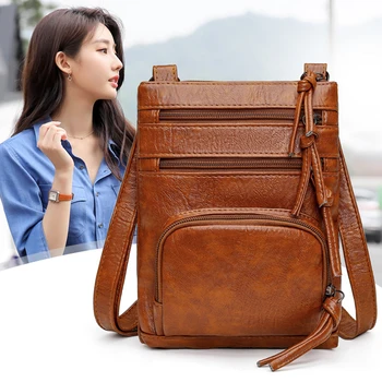 

Women Soft Leather Shoulder Bag Solid Color Crossbody Casual Travel Handbags Ladies Fashion Shoulder Messenger Bag