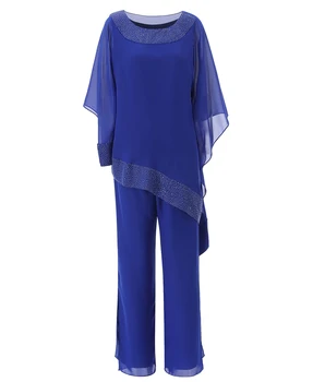 

Formal Crystals 3 Three Pieces Asymmetrical Mother Of the Bride Dress Pants Suit With Jacket Outfit For Wedding Party SL-M02