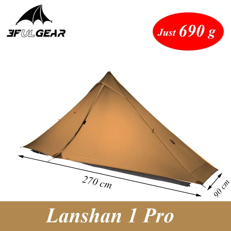 2020 New Version 3F LANSHAN 1 Pro No-See-Um 3 / 4 Season 230*80*125cm 2 Side 20d Silnylon One Person Light Weight Camping Tent 1