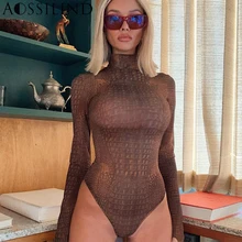 AOSSILIND Skinny Turtleneck Sexy Bodysuit Autumn Winter Women Long Sleeve Bodycon Rompers Vintage Print Casual Basic Bodysuits AOSSILIND Skinny Turtleneck Sexy Bodysuit Autumn Winter Women Long Sleeve Bodycon Rompers Vintage Print Casual Basic Bodysuits