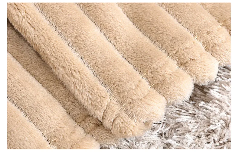 Striped Flannel Fleece Throw Blanket Soft Travel Blanket Solid Color Bedspread Plush Cover for Bed Sofa Warm Gift Dropship