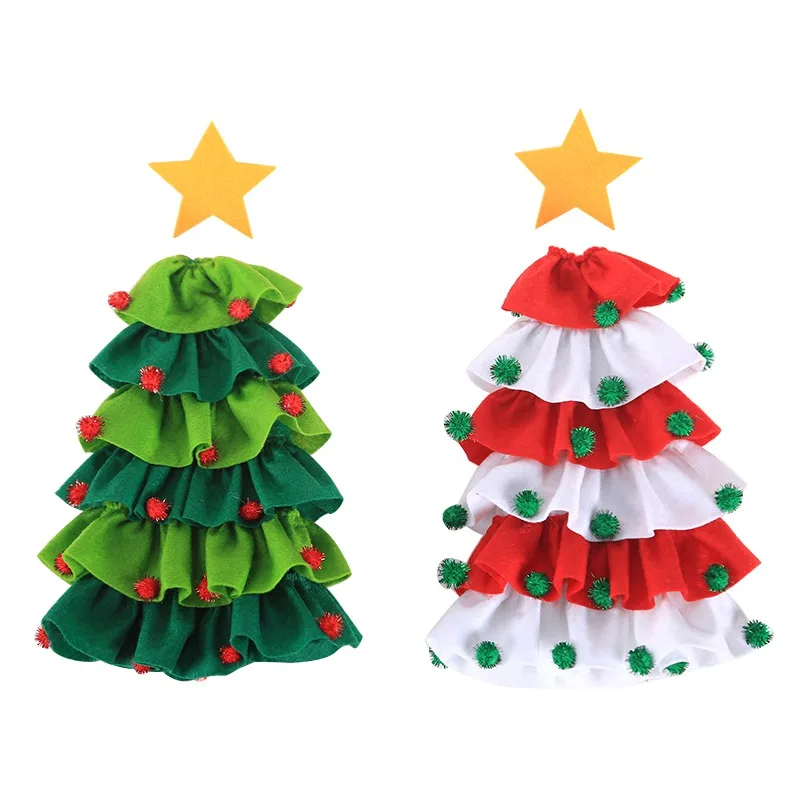

Christmas Tree Design Wine Bottle Cover Set With Pom Poms Xmas Party Holiday Dinner Table Decorations