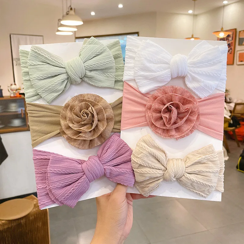 3pcs baby headband, handmade fabric children's hair accessories, elastic nylon bow headband