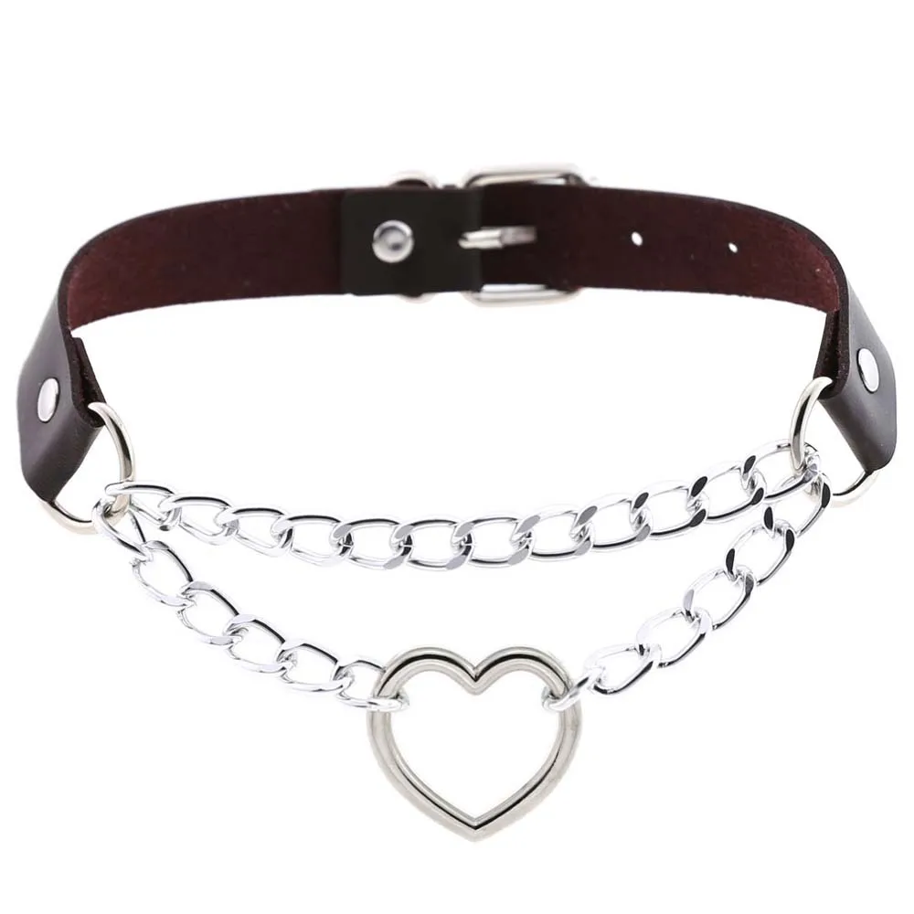 Dark Gothic Heart Chain choker collar harajuku Punk Choker women girl black leather chocker emo Kawaii Trendy Sexy witch jewelry | Украшения
