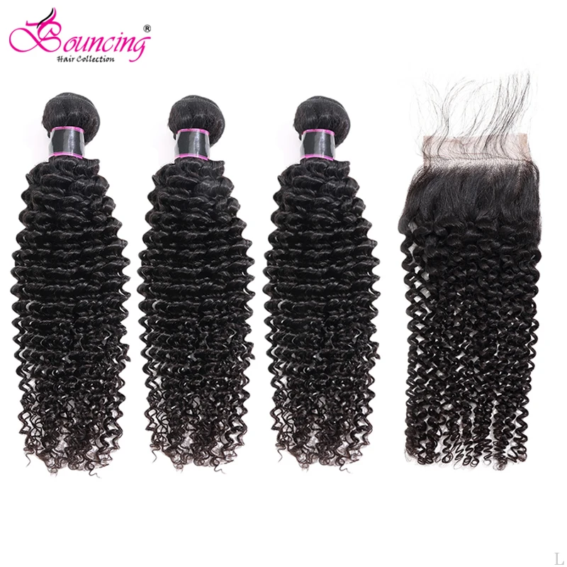 

Bouncing Brazilian Kinky Curly Hair Bundles With Closure Human Hair Bundles Natural Color 100% Remy Hair Bundles With Closure